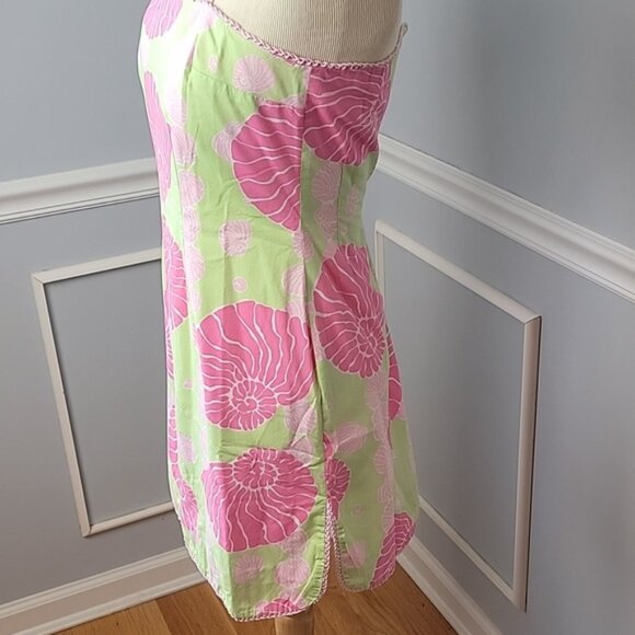 LILLY PULITZER Pink Nautilus Shell Print Strapless Halter Cotton Sheath Dress 4 - Picture 2 of 10